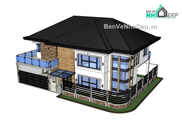 biệt thự 2 tầng,su biệt thự,sketchup biệt thự