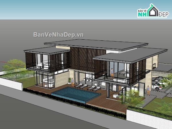 biệt thự 2 tầng,su biệt thự,sketchup biệt thự 2 tầng