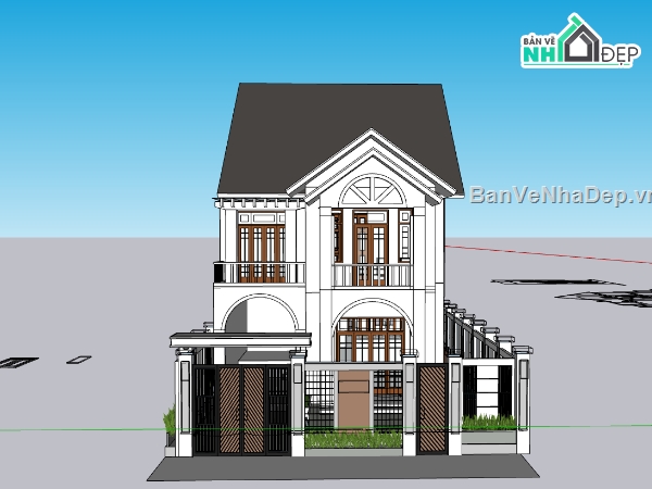 biệt thự 2 tầng,su biệt thự,sketchup biệt thự