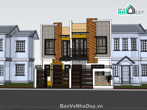 biệt thự 2 tầng,su biệt thự,sketchup biệt thự