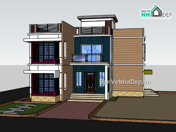 biệt thự 2 tầng,su biệt thự,sketchup biệt thự