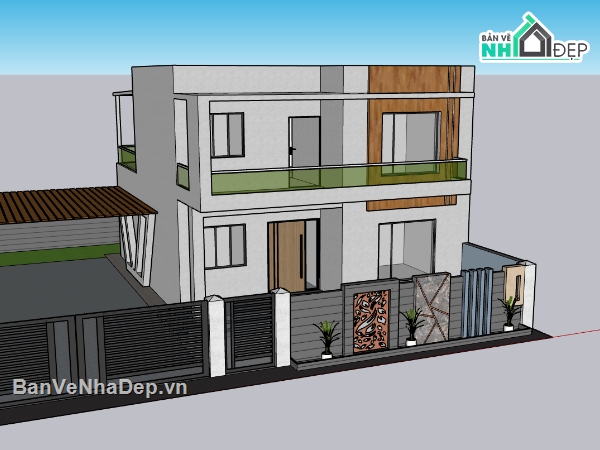 biệt thự 2 tầng,su biệt thự,sketchup biệt thự