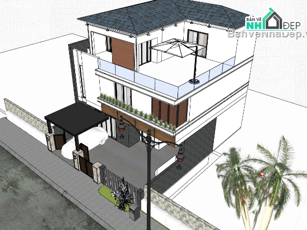 biệt thự 3 tầng,su biệt thự,sketchup biệt thự