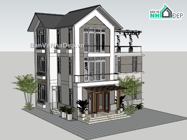 biệt thự 3 tầng,su biệt thự,sketchup biệt thự