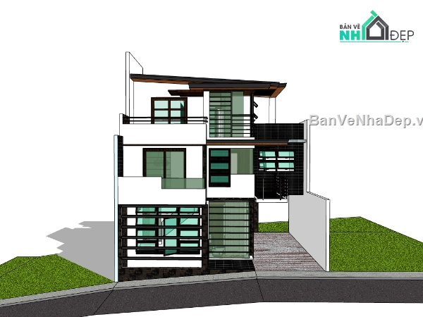 biệt thự 3 tầng,su biệt thự,sketchup biệt thự