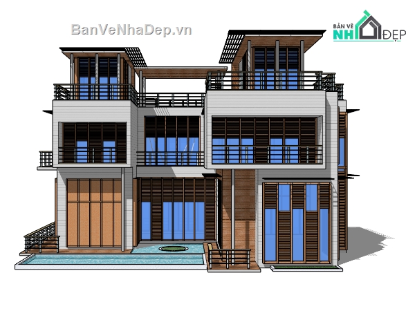 biệt thự 3 tầng,su biệt thự,sketchup biệt thự