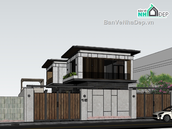 biệt thự 2 tầng,su biệt thự 2 tầng,sketchup biệt thự 2 tầng