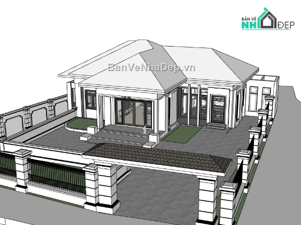 su biệt thự,sketchup biệt thự,su biệt thự 1 tầng,biệt thự 1 tầng su