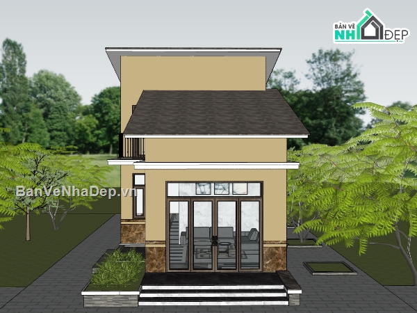 su nhà phố,sketchup nhà phố,nhà phố 2 tầng