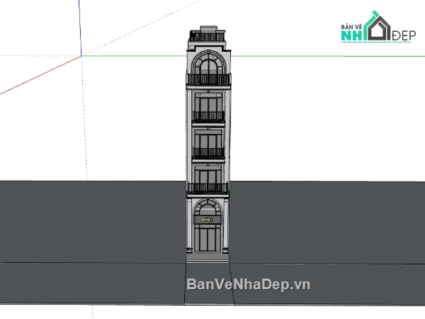su nhà phố,sketchup nhà phố,nhà phố 5 tầng