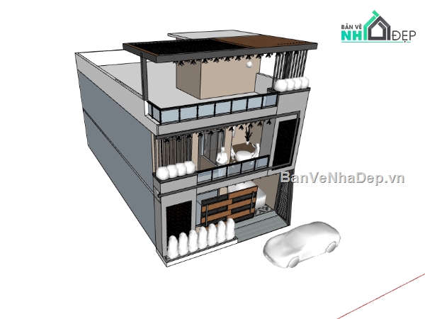 nhà phố 2 tầng,sketchup nhà phố 2 tầng,su nhà phố 2 tầng