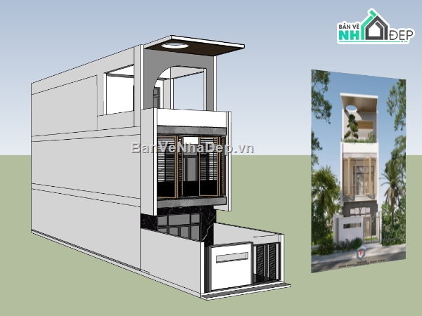 nhà phố 3 tầng,su nhà phố,sketchup nhà phố