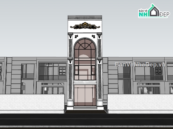 nhà phố 3 tầng,su nhà phố,sketchup nhà phố