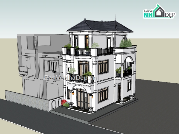 nhà phố 3 tầng,su nhà phố,sketchup nhà phố