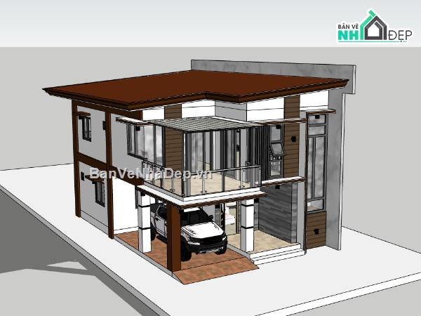 su nhà phố,sketchup nhà phố,nhà phố 2 tầng