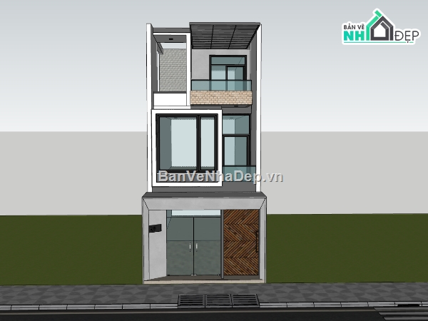 nhà phố 3 tầng,Mẫu nhà phố 3 tầng,sketchup nhà 3 tầng