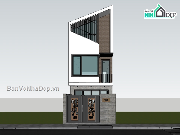 nhà phố 3 tầng,sketchup nhà phố,su nhà phố 3 tầng