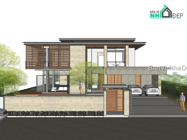 biệt thự 2 tầng,su biệt thự,sketchup biệt thự