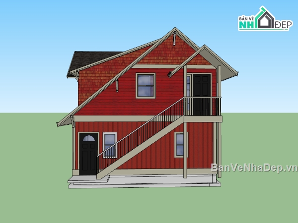 biệt thự 2 tầng,su biệt thự,sketchup biệt thự