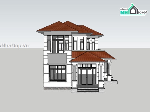 biệt thự 2 tầng,su biệt thự,sketchup biệt thự