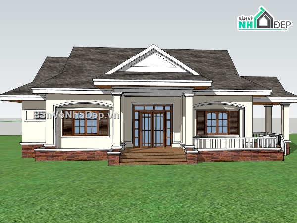 villa 1 tầng,sketchup villa 1 tầng,mẫu villa hiện đại