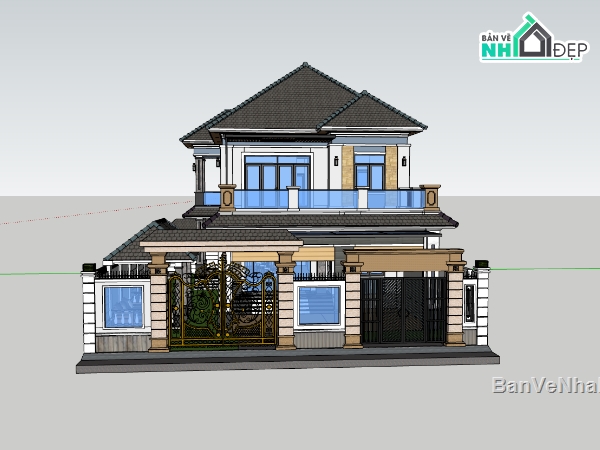 biệt thự 2 tầng,su biệt thự,sketchup biệt thự