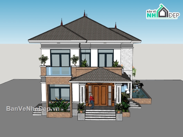 biệt thự 2 tầng,su biệt thự,sketchup biệt thự 2 tầng