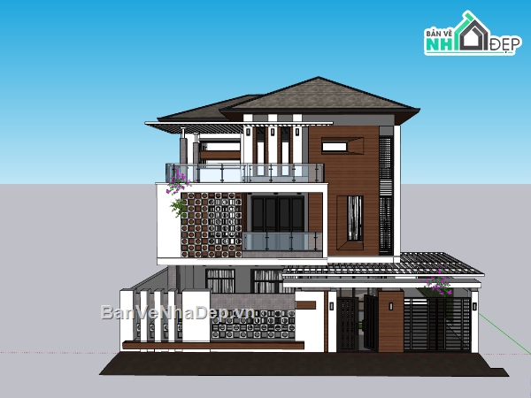 biệt thự 3 tầng,su biệt thự,sketchup biệt thự