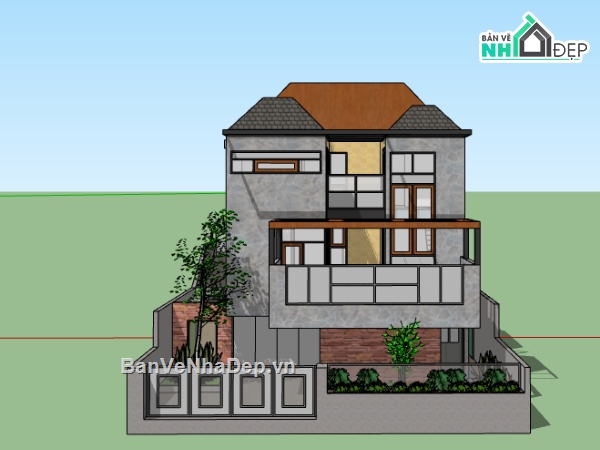 biệt thự hiện đại,biệt thự hiện đại 3 tầng,biệt thự  3 tầng,su biệt thự,sketchup biệt thự