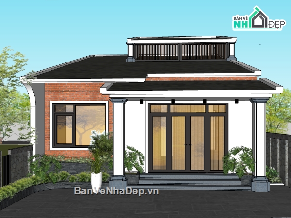 biệt thự 1 tầng,biệt thự sketchup,sketchup biệt thự