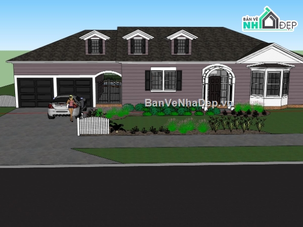 Mẫu biệt thự đẹp,biệt thự 1 tầng,biệt thự sketchup,sketchup biệt thự,sketchup biệt thự 1 tầng