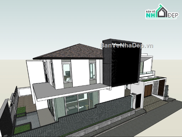 biệt thự 2 tầng,su biệt thự,sketchup biệt thự