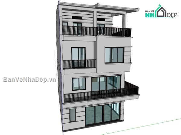 biệt thự phố,biệt thự sketchup,biệt thự 4 tầng,model su biệt thự 4 tầng