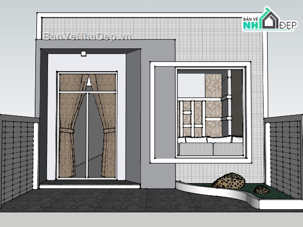 nhà 1 tầng,su nhà 1 tầng,sketchup nhà 1 tầng