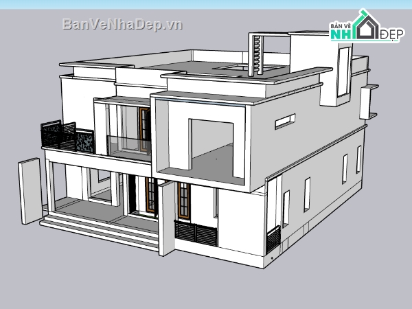 biệt thự 2 tầng,su biệt thự,sketchup biệt thự