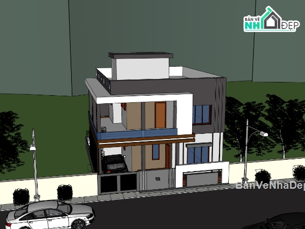 biệt thự 2 tầng,su biệt thự,sketchup biệt thự