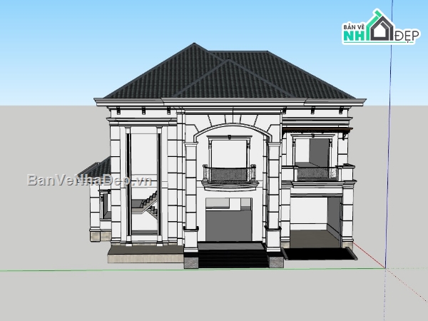 biệt thự 2 tầng,su biệt thự,sketchup biệt thự,su biệt thự 2 tầng,biệt thự tân cổ điển