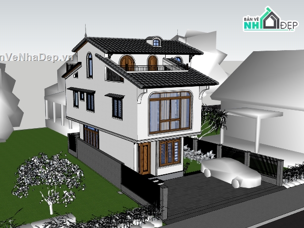 biệt thự 3 tầng,su biệt thự,sketchup biệt thự,su biệt thự 3 tầng