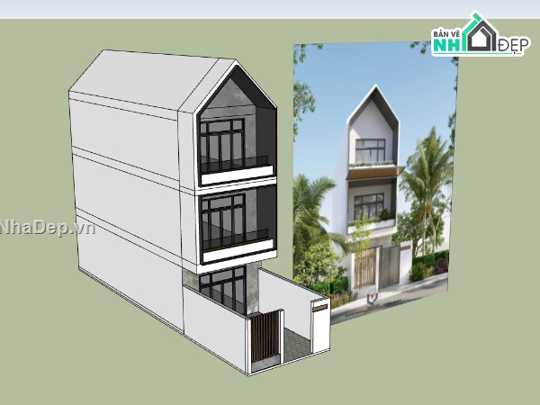 nhà phố 3 tầng,su nhà phố 3 tầng,sketchup nhà phố 3 tầng