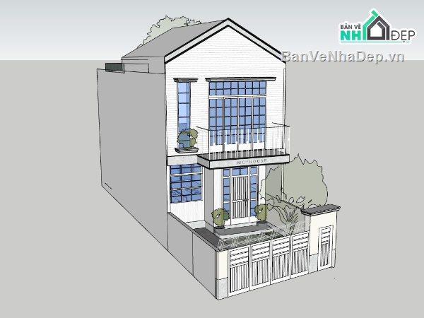 su nhà phố,sketchup nhà phố,nhà phố 2 tầng