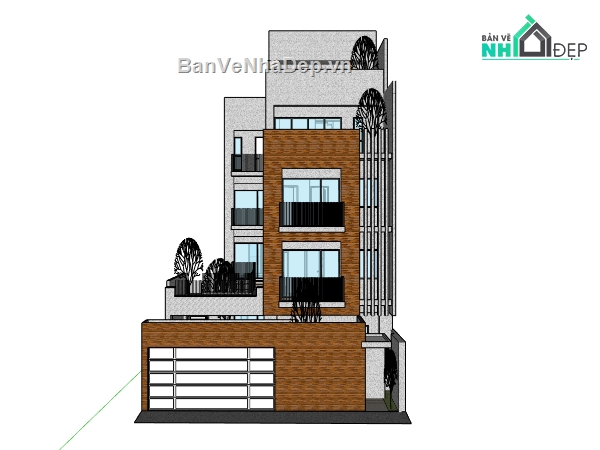 su nhà phố,sketchup nhà phố,nhà phố 4 tầng