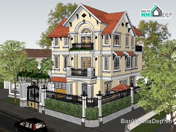 su villa 3 tầng,model su villa 3 tầng,model phối cảnh villa 3 tầng