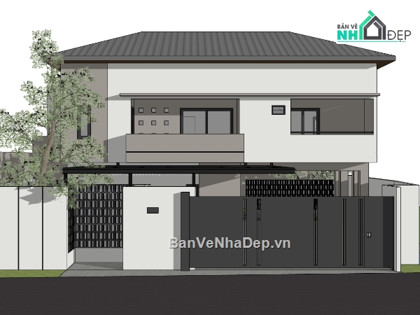 biệt thự 2 tầng,su biệt tuhjw,sketchup biệt thự