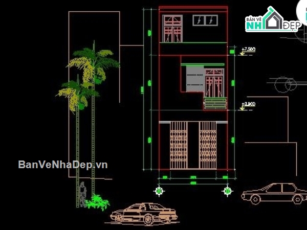 thiết kế nhà 2 tầng,Bản vẽ,Bản vẽ thiết kế nhà 2 tầng 1 tum