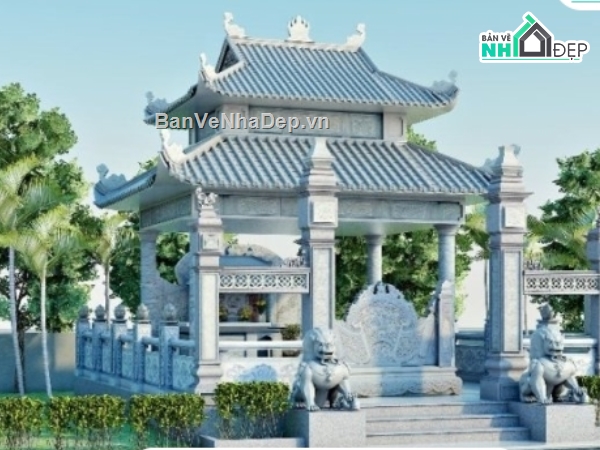 cổng đền thờ,sketchup điện thờ,đền thờ,Phối cảnh đền thờ
