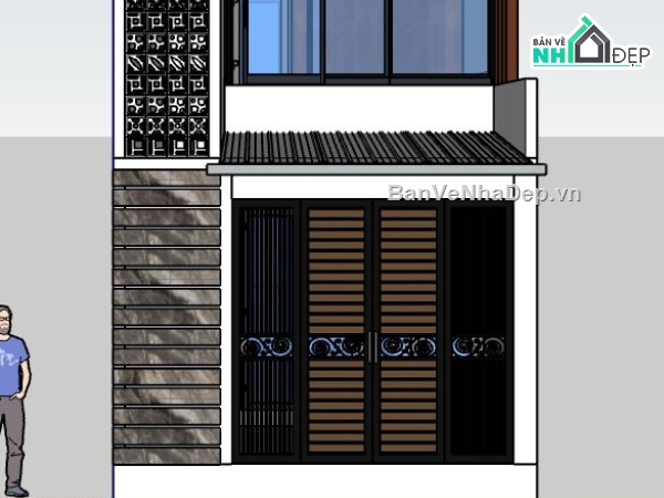 mẫu nhà phố 2 tầng,nhà phố sketchup,sketchup nhà phố 2 tầng,bản vẽ nhà phố 2 tầng,nhà phố 2 tầng sketchup