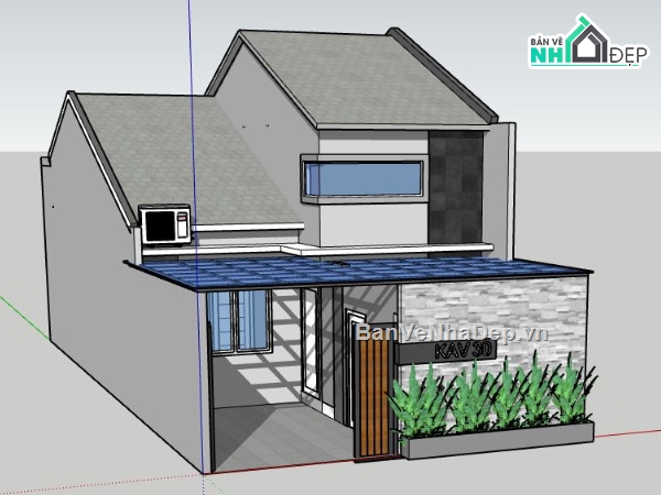 mẫu nhà cấp 4,sketchup nhà cấp 4,phối cảnh nhà cấp 4 sketchup