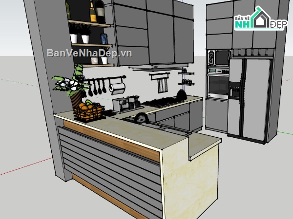 sketchup nội thất bếp,thiết kế nội thất bếp,model su nội thất bếp