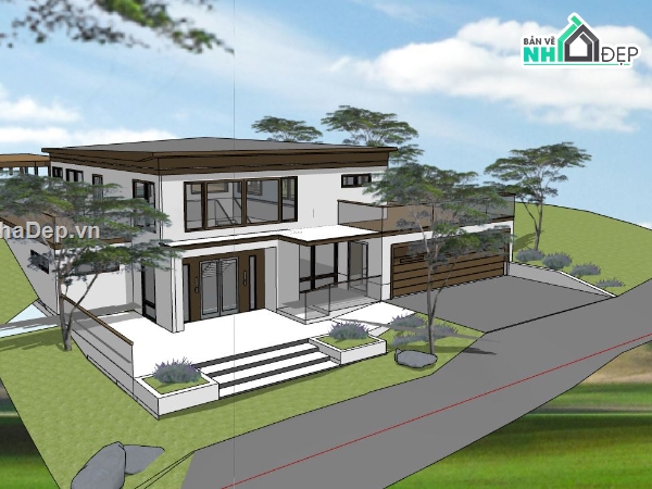 biệt thự 2 tầng,mẫu biệt thự 2 tầng,mẫu biệt thự sketchup