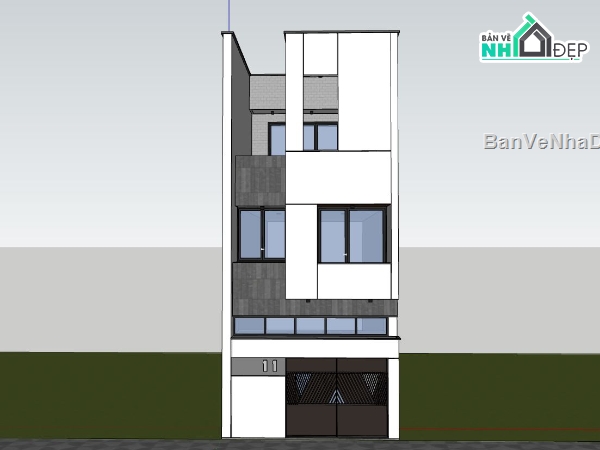 Sketchup nhà phố 3 tầng,nhà phố 5x15m,thiết kế nhà phố hiện đại